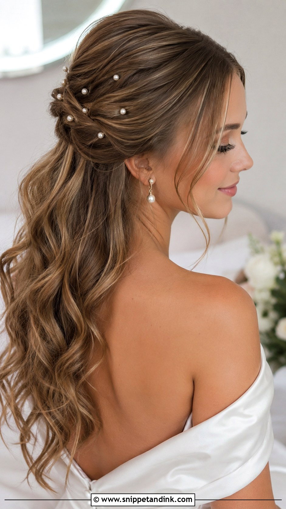 Half Up Wedding Hair With Pearls - Snippet and Ink - 20 Half-Up Hair for Wedding Ideas