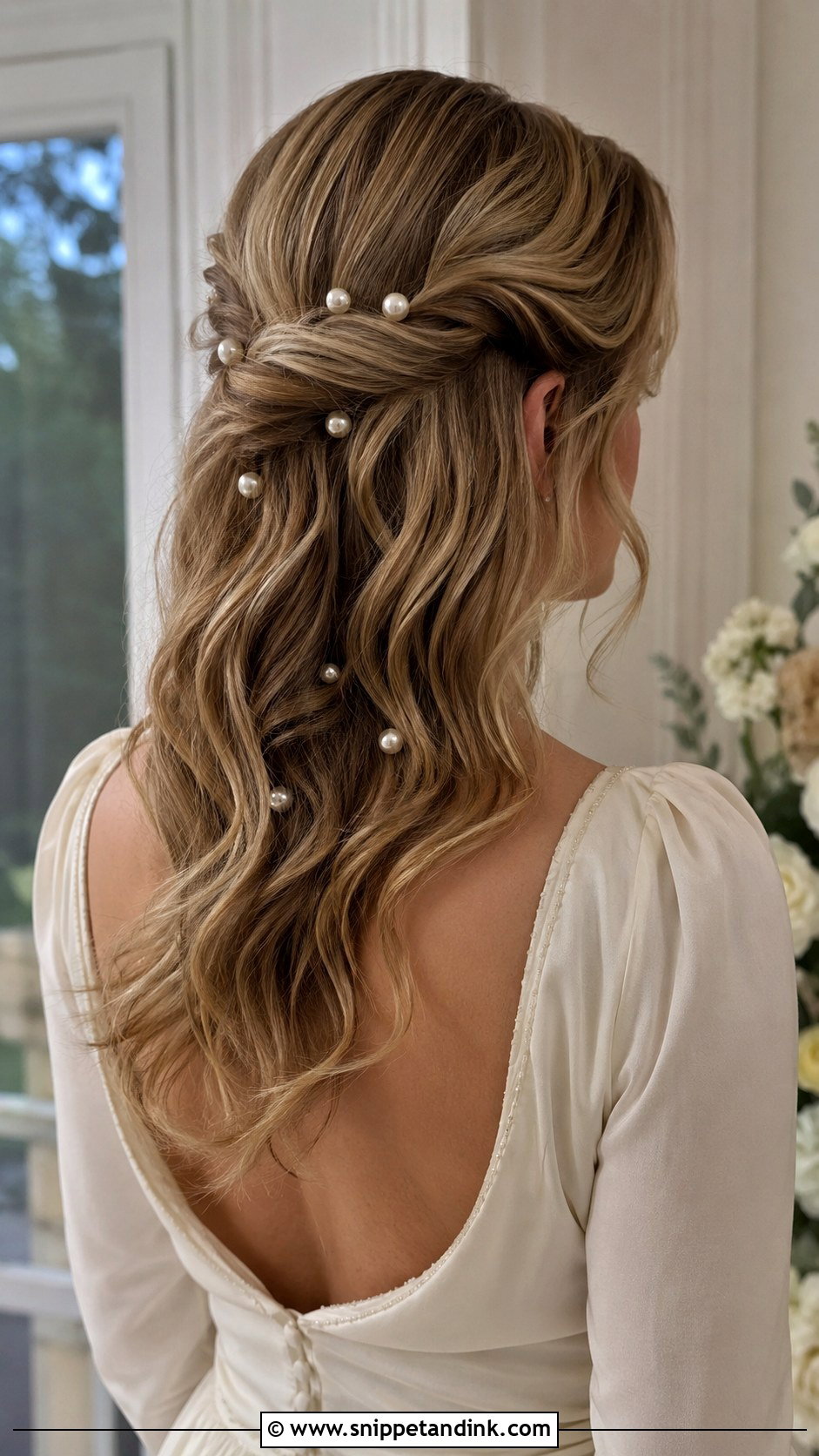 Half Up Wedding Hair With Pearls - Snippet and Ink - 20 Half-Up Wedding Ideas