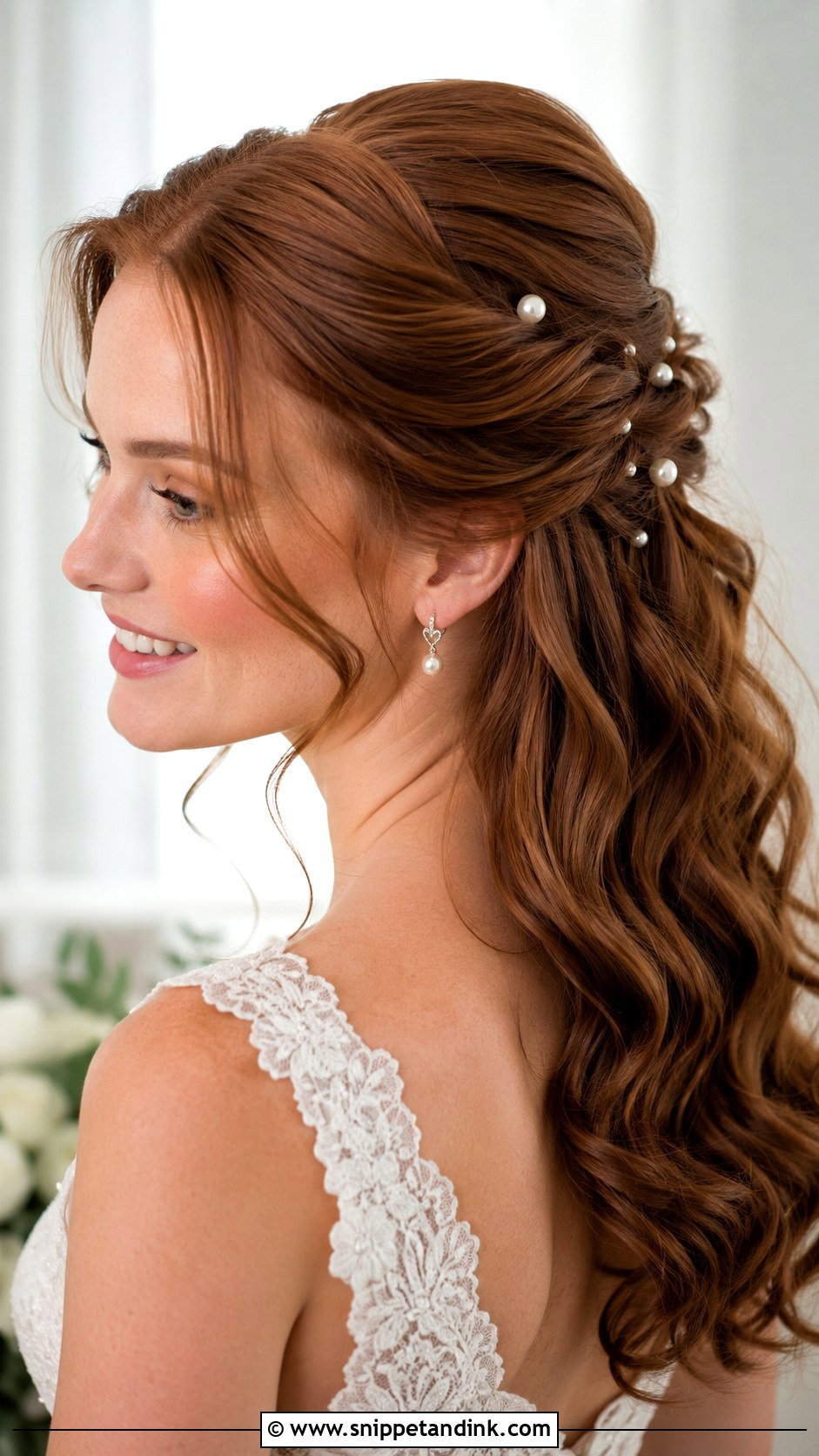 Half Up Wedding Hair With Pearls - Snippet and Ink - 15 Half-Up Wedding Bride Hairstyles