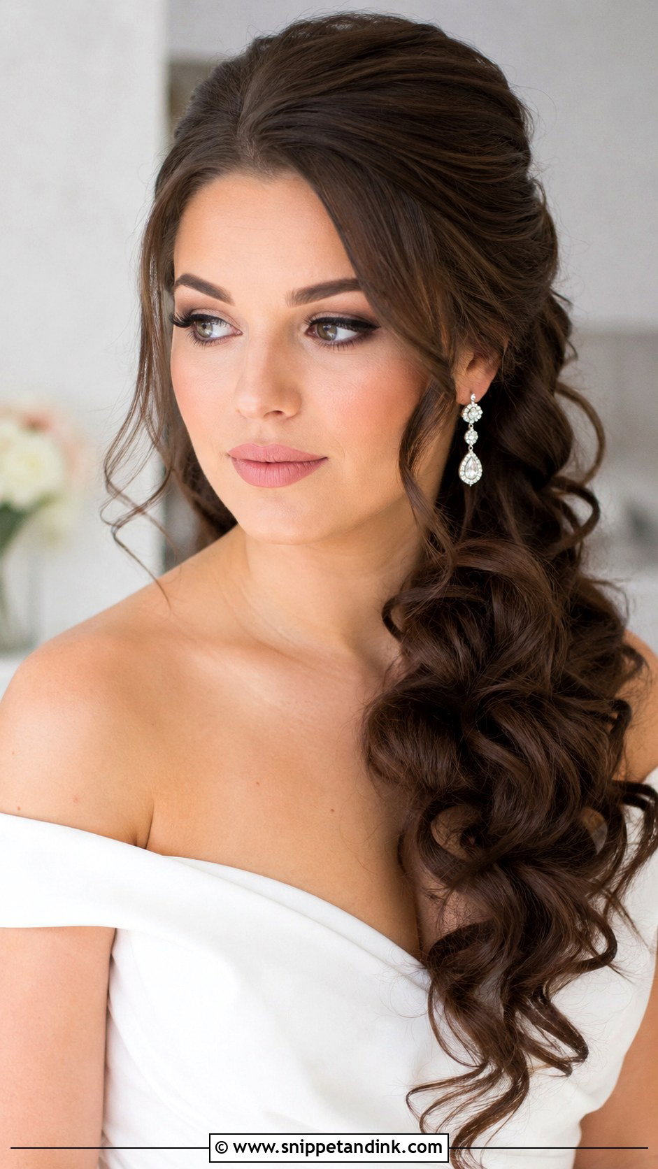 Half Up Wedding Hair With Side Swept Curls - Snippet and Ink - 25 Half-Up Wedding Hair Styles