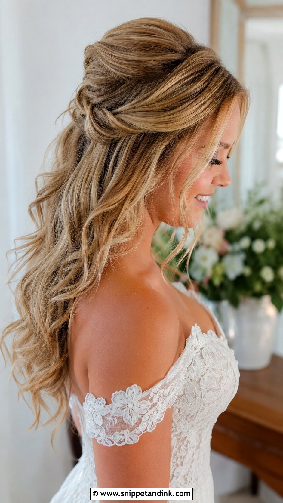 Half Up Wedding Hair With Soft Curls - Snippet and Ink - 20 Half-Up Hair for Wedding Ideas