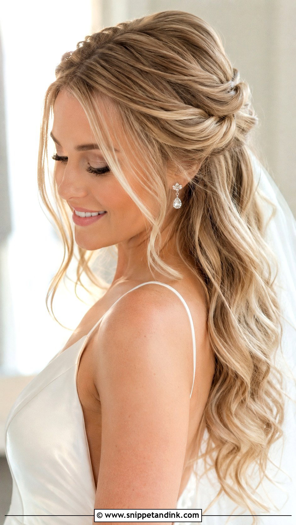 Half Up Wedding Hair With Soft Waves - Snippet and Ink - 15 Simple Half-Up Wedding Hair Ideas