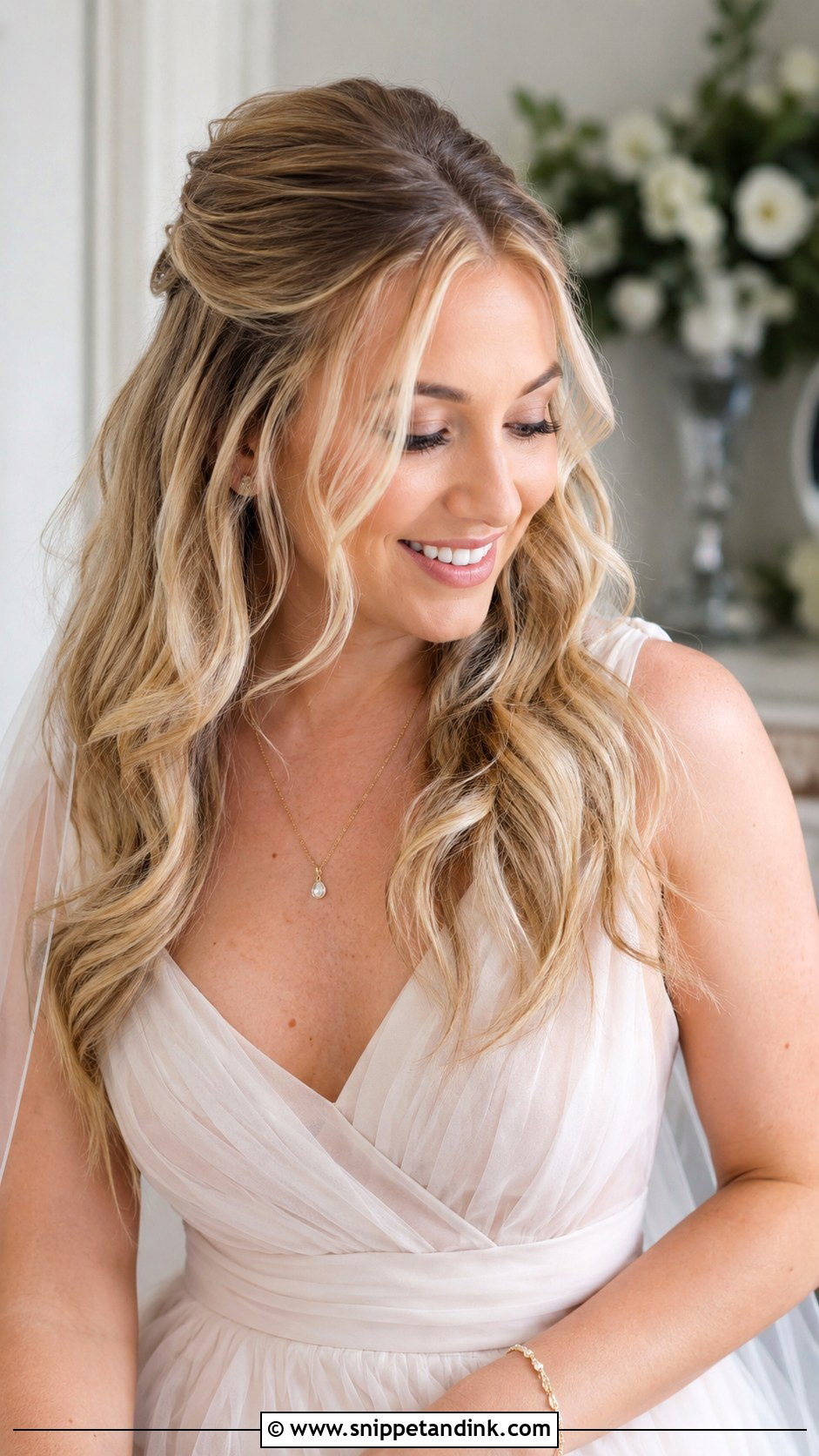 Half Up Wedding Hair With Soft Waves - Snippet and Ink - 15 Half-Up Hair Dos for Wedding