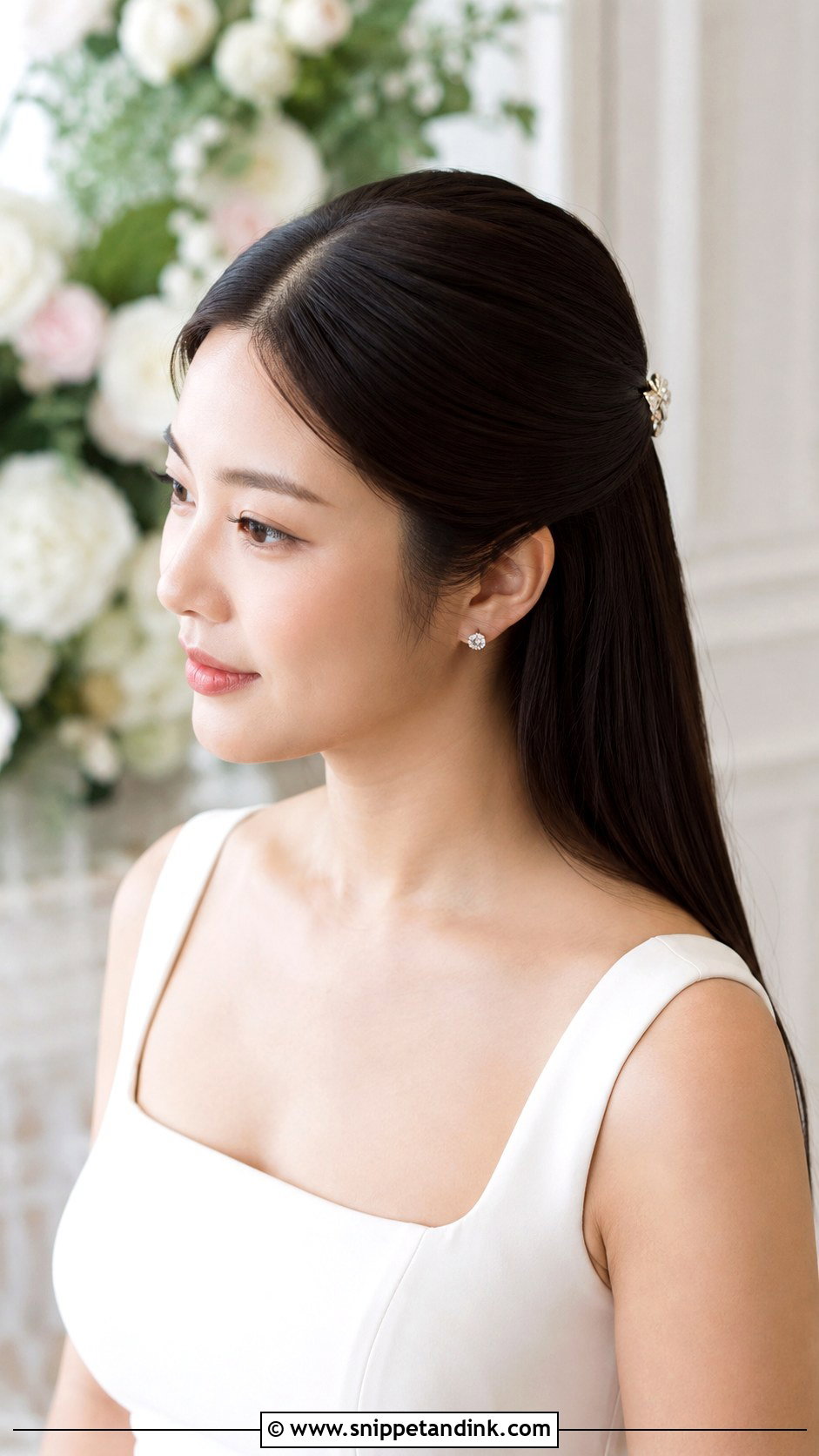 Half Up Wedding Hair With Straight Hair - Snippet and Ink - 15 Simple Half-Up Wedding Hair Ideas