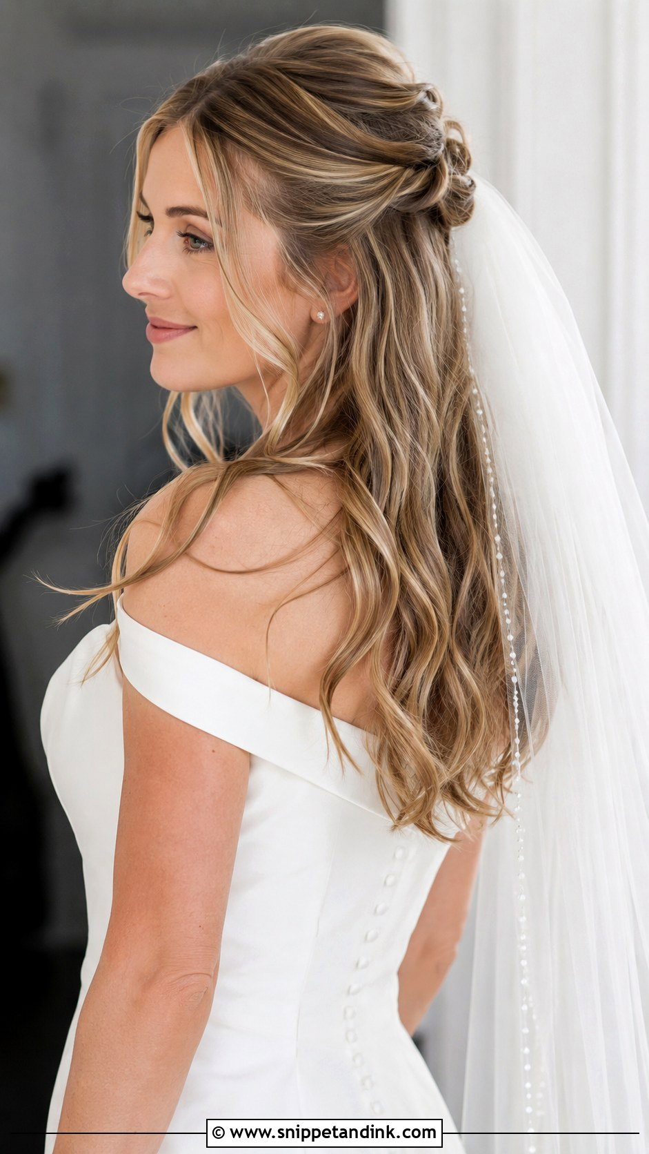 Half Up Wedding Hair With Veil - Snippet and Ink - 25 Half-Up Half-Down Wedding Hair Tutorial Ideas