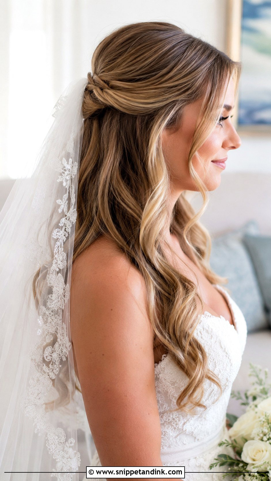 Half Up Wedding Hair With Veil - Snippet and Ink - 15 Half-Up Wedding Long Hairstyles