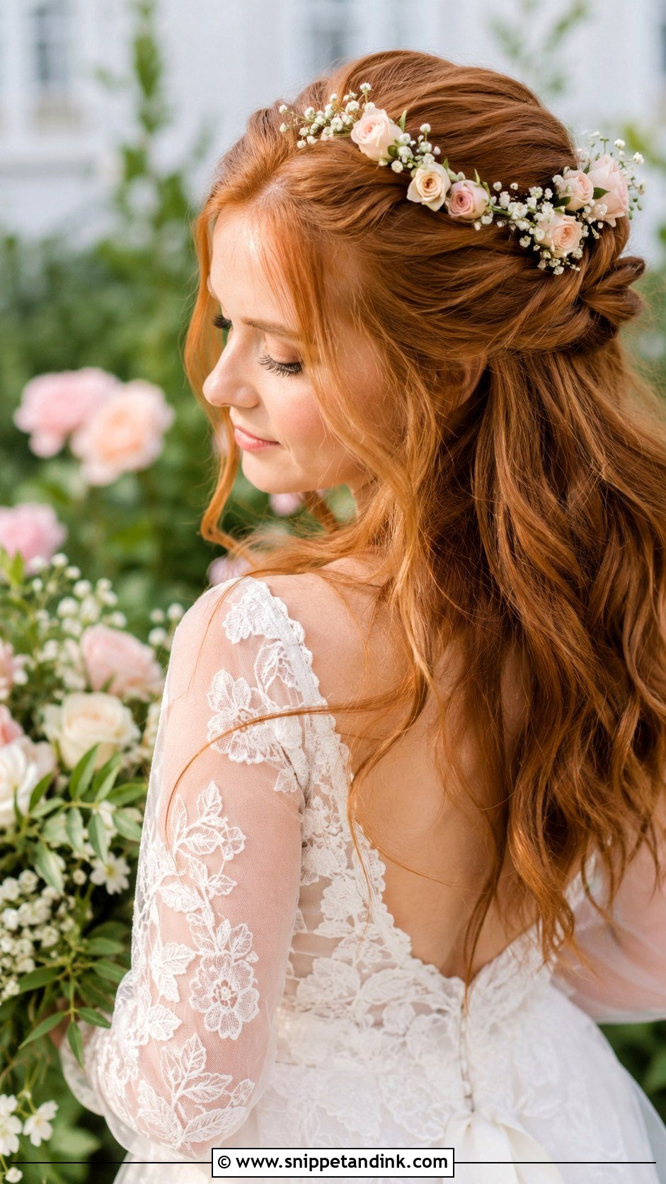 Half Up Wedding Hair with Flowers - Snippet and Ink - 20 Medium Half-Up Half-Down Wedding Hair Ideas