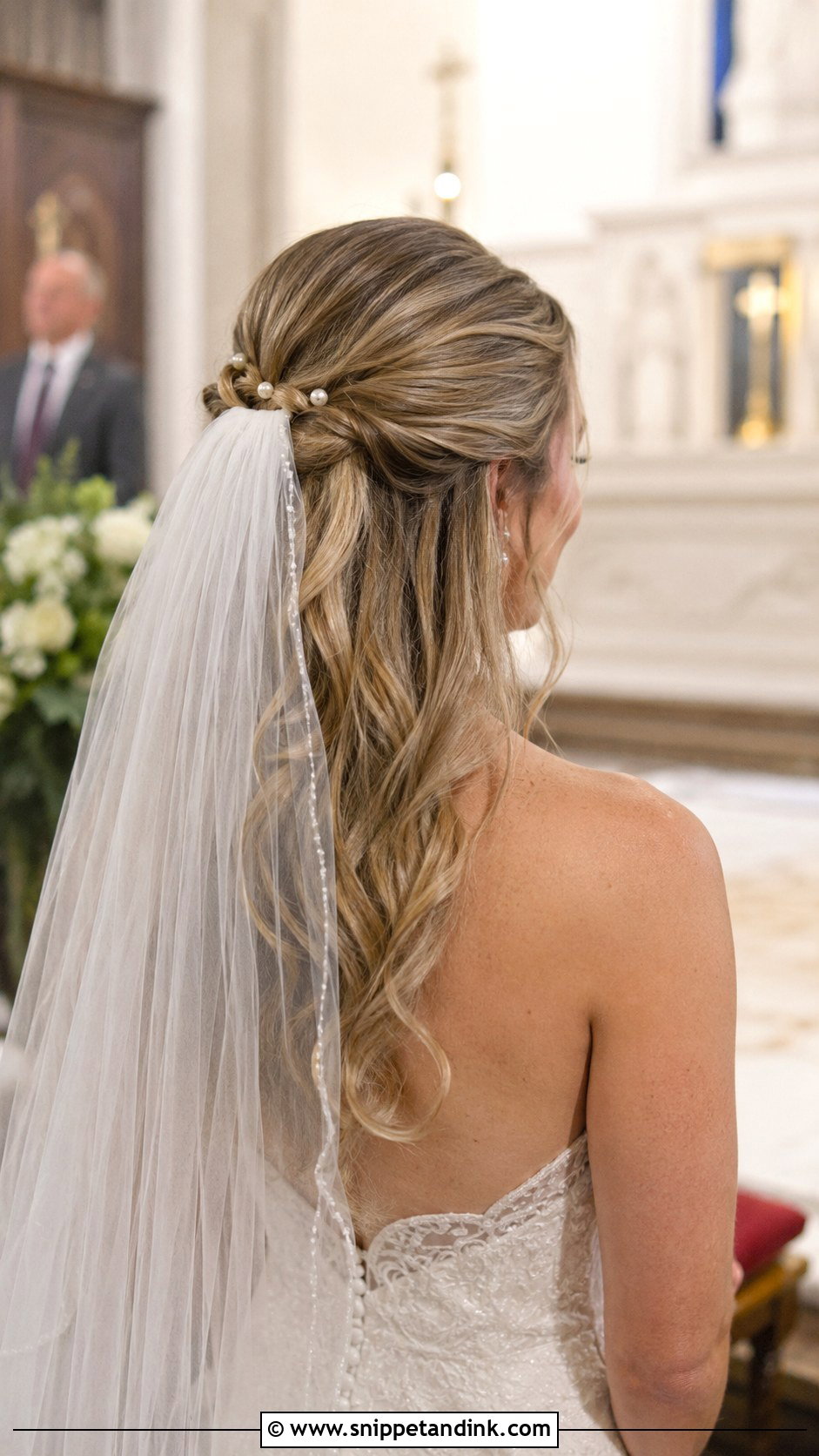 Half Up Wedding Hair with Veil - Snippet and Ink - 20 Medium Half-Up Half-Down Wedding Hair Ideas