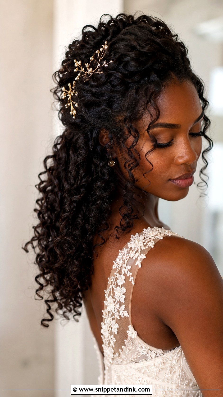 Half Up Wedding Hairstyle For Curly Hair - Snippet and Ink - 15 Half-Up Wedding Day Hairstyles