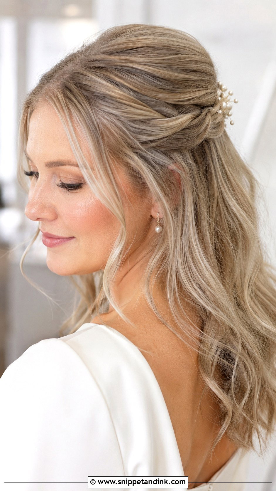 Half Up Wedding Hairstyle For Fine Hair - Snippet and Ink - 15 Half-Up Wedding Day Hairstyles