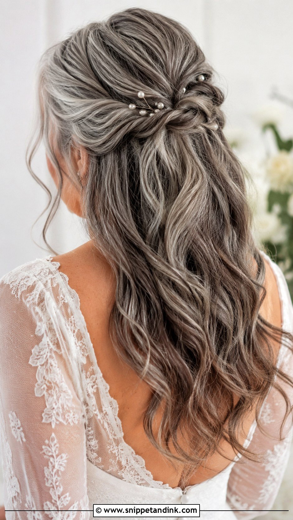 Half Up Wedding Hairstyle For Gray Hair - Snippet and Ink - 15 Wedding Hairstyles for Grey Hair