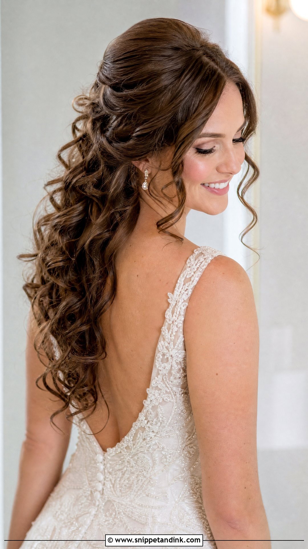 Half Up Wedding Hairstyle For Long Curly Hair - Snippet and Ink - 15 Wedding Hairstyles for Long Curly Hair