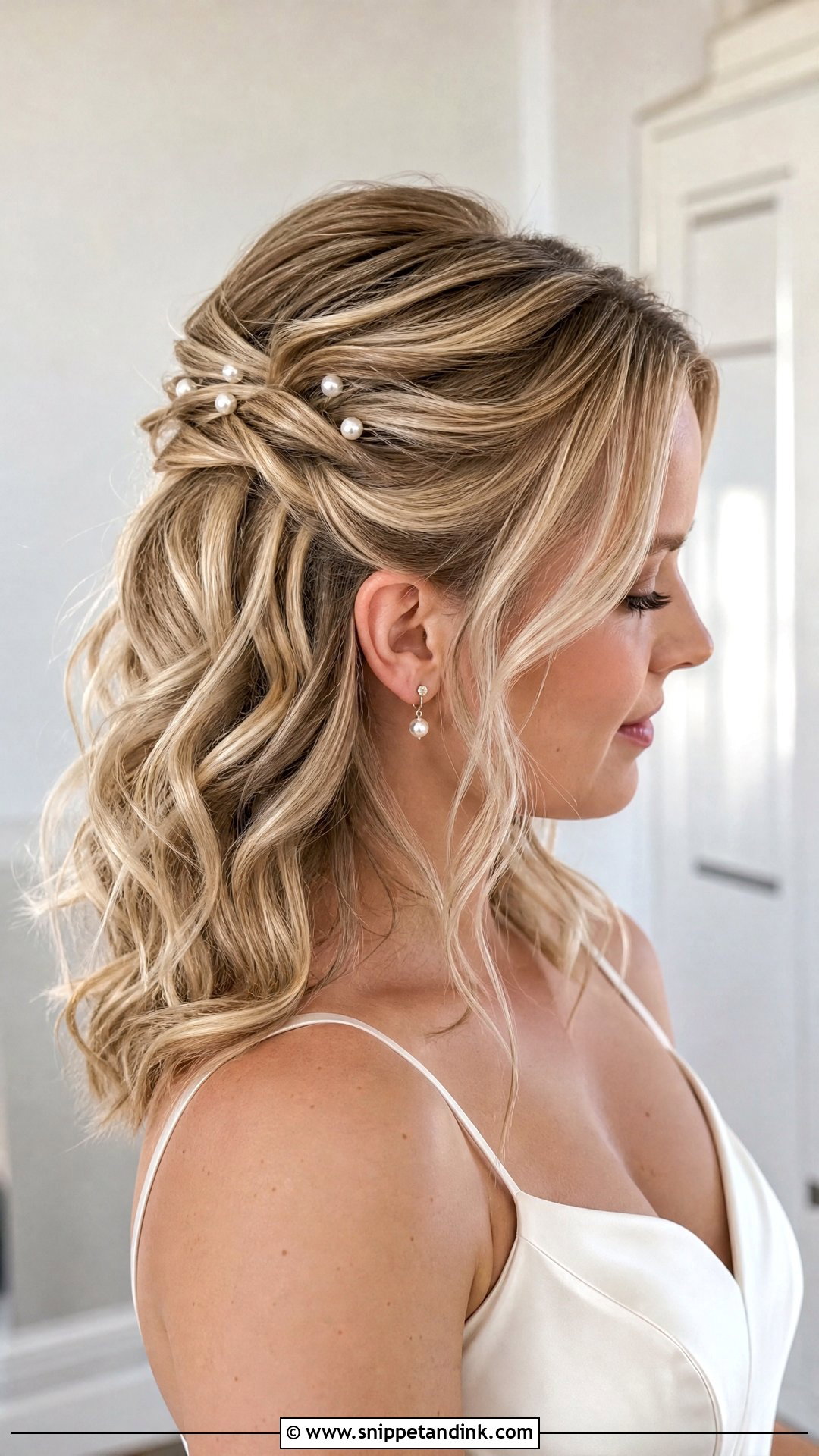 Half Up Wedding Hairstyle For Medium Hair - Snippet and Ink - 20 Mid Length Hairstyles for Wedding