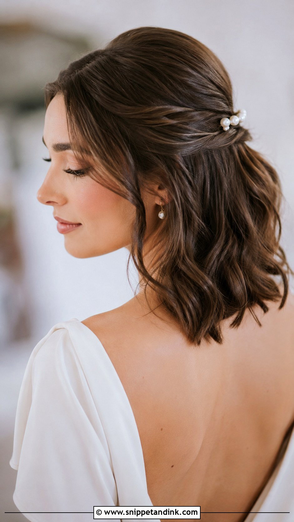 Half Up Wedding Hairstyle For Medium Hair - Snippet and Ink - 15 Half-Up Wedding Day Hairstyles