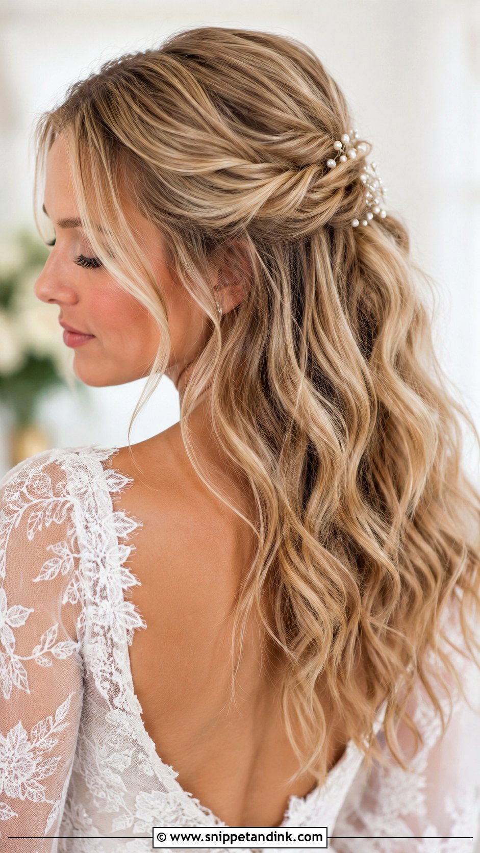 Half Up Wedding Hairstyle For Wavy Hair - Snippet and Ink - 15 Wedding Hairstyles for Wavy Hair