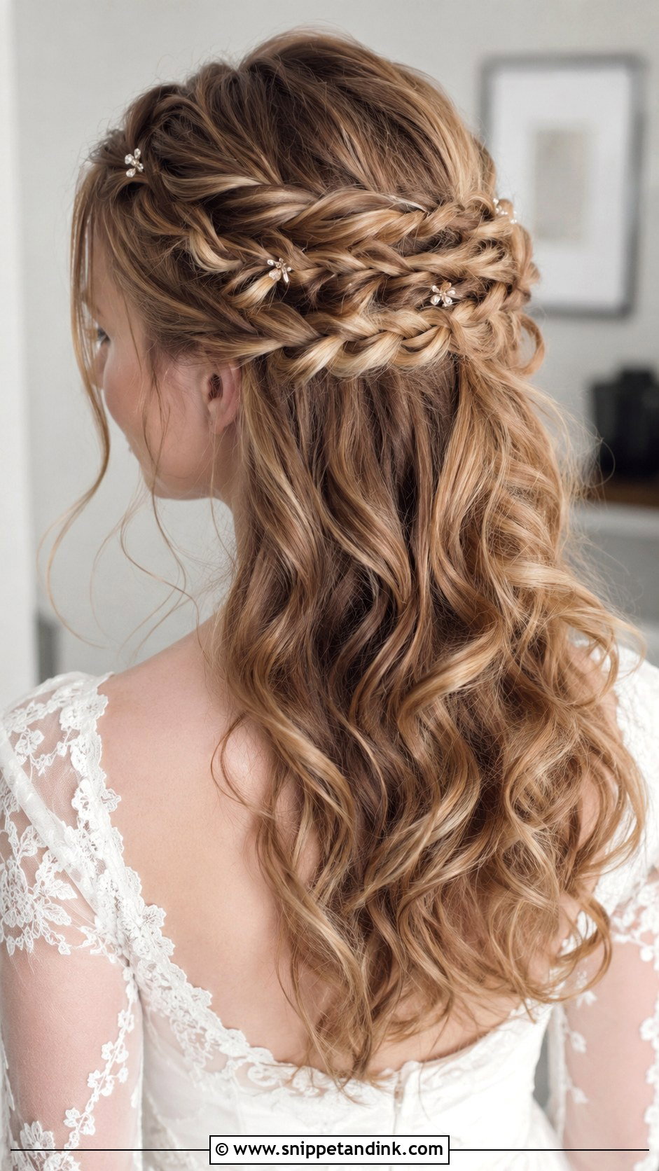 Half Up Wedding Hairstyle With Braided Crown - Snippet and Ink - 15 Half-Up Wedding Day Hairstyles