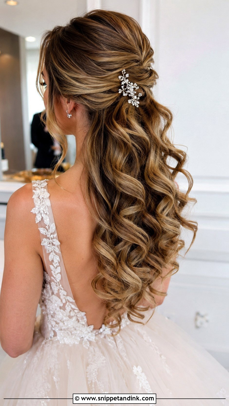 Half Up Wedding Hairstyle With Curls - Snippet and Ink - 20 Half-Up Wedding Ideas