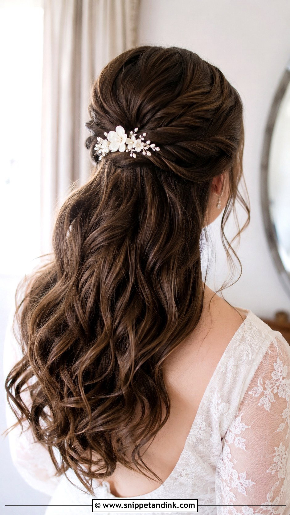Half Up Wedding Hairstyle With Floral Comb - Snippet and Ink - 15 Wedding Hairstyles with Hair Accessories