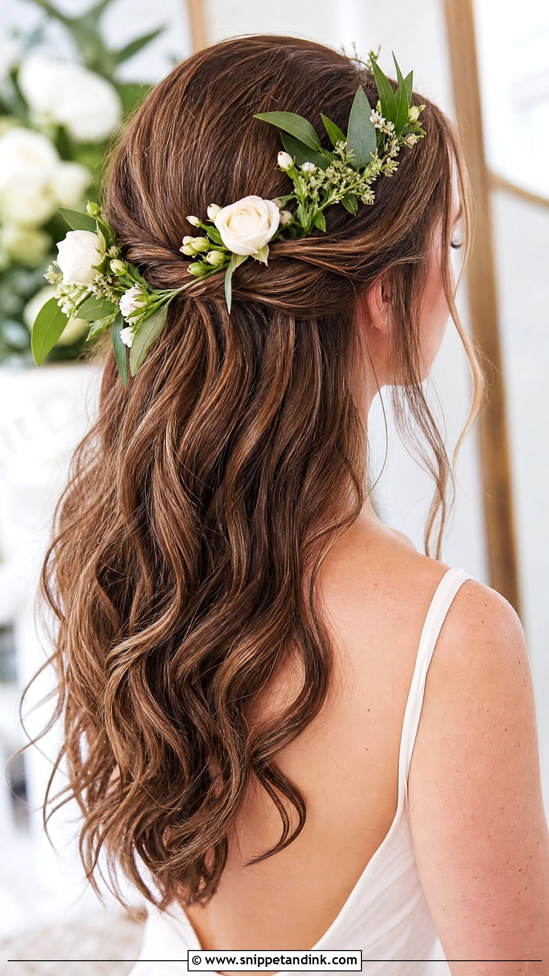 Half Up Wedding Hairstyle With Flowers - Snippet and Ink - 20 Half-Up Wedding Hairstyle Ideas