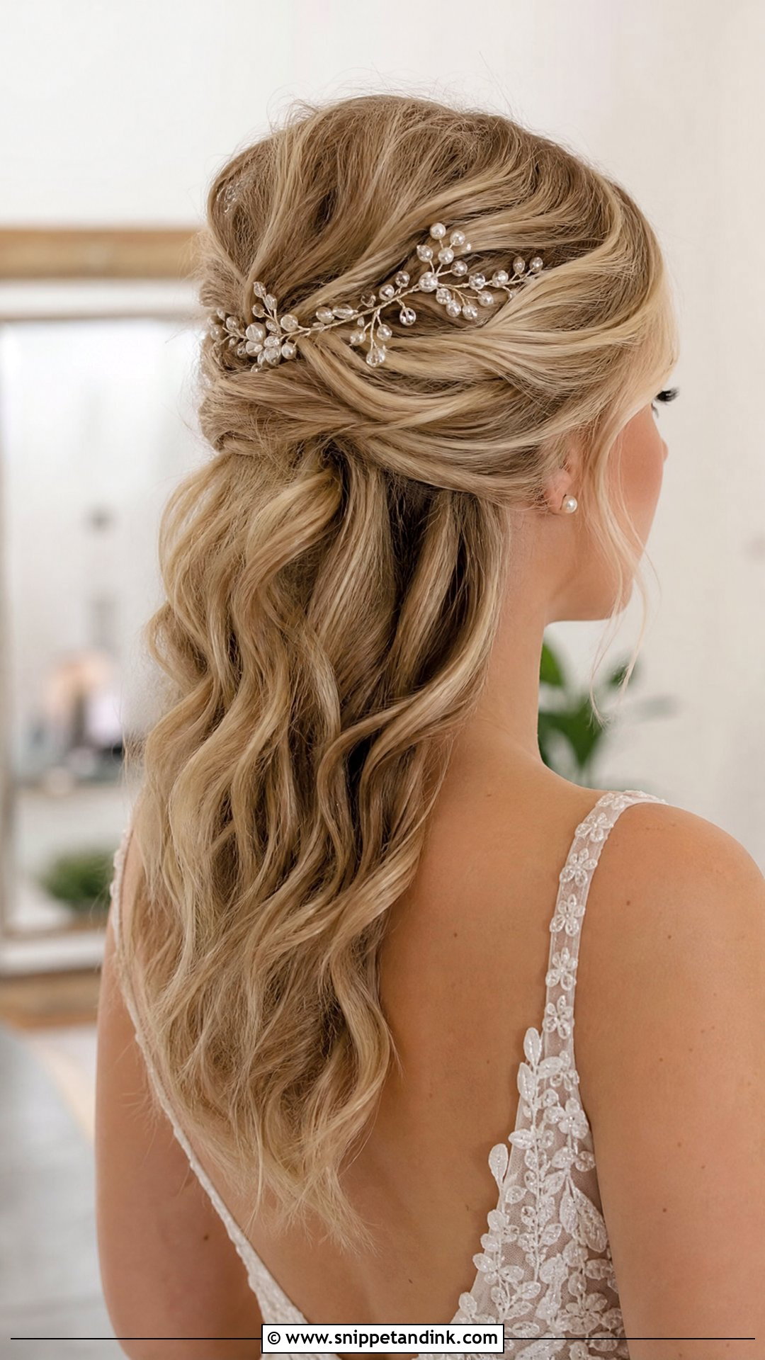 Half Up Wedding Hairstyle With Hair Vine - Snippet and Ink - 20 Half-Up and Half-Down Wedding Hairstyles