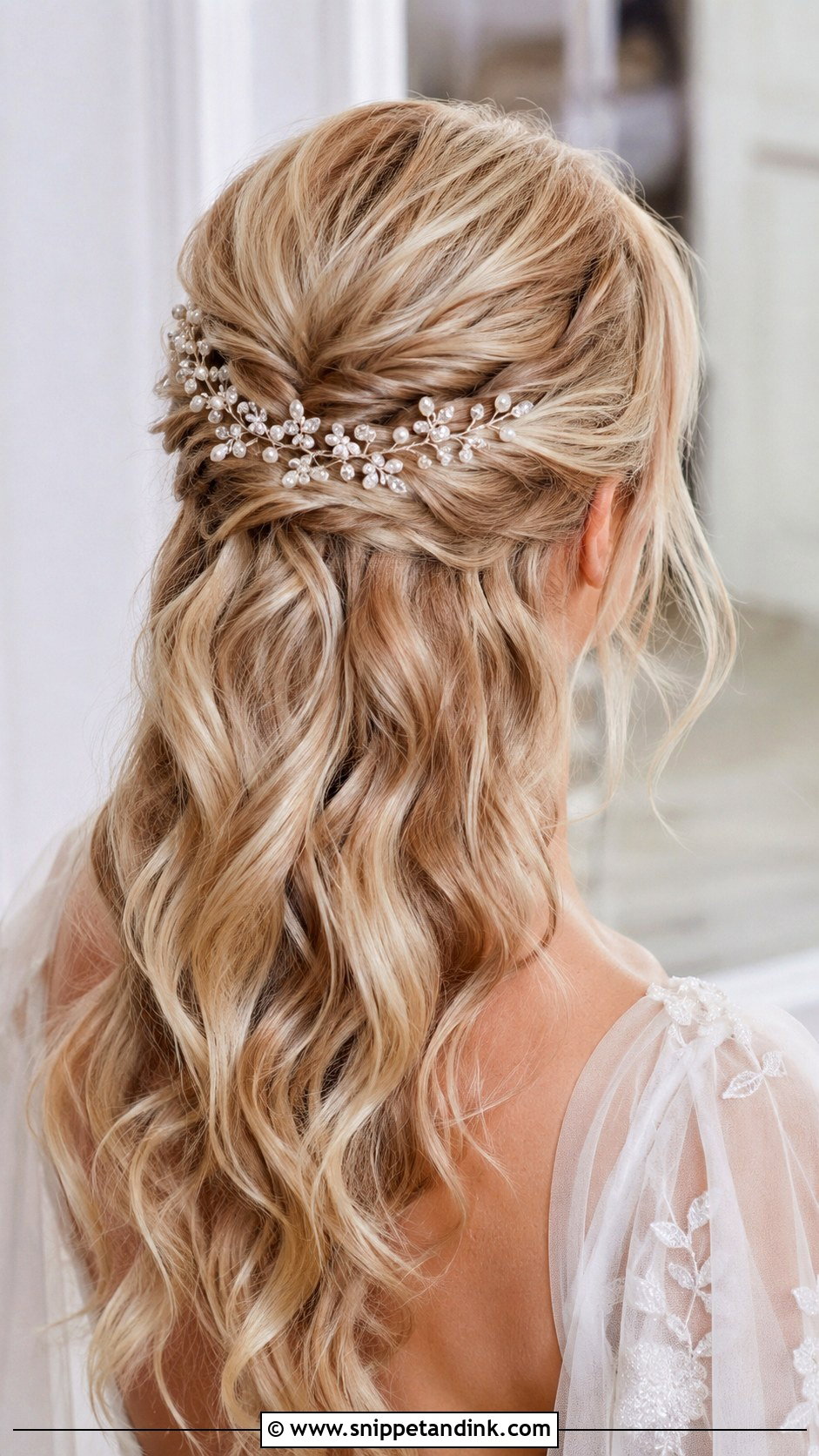 Half Up Wedding Hairstyle With Hair Vine - Snippet and Ink - 15 Half-Up Wedding Day Hairstyles
