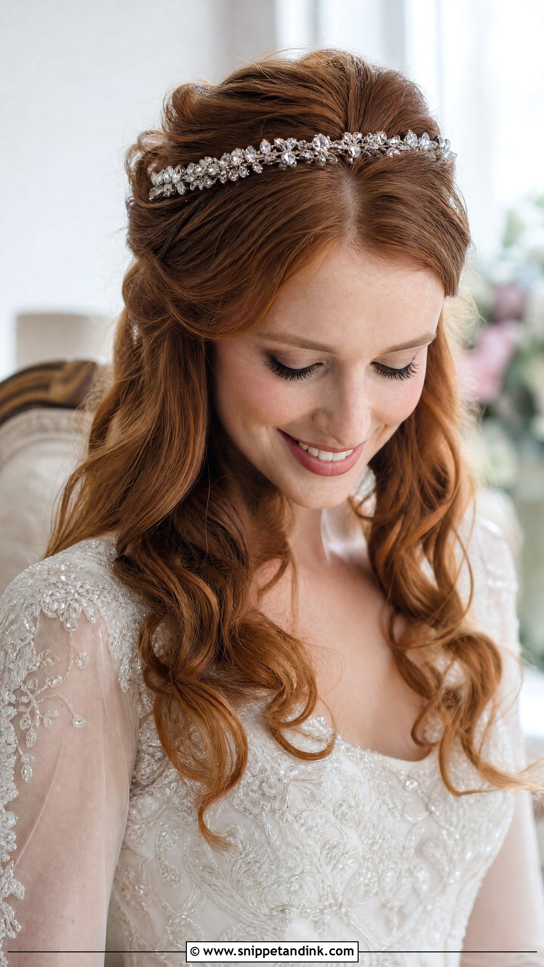 Half Up Wedding Hairstyle With Headband - Snippet and Ink - 20 Half-Up Wedding Hairstyle Ideas