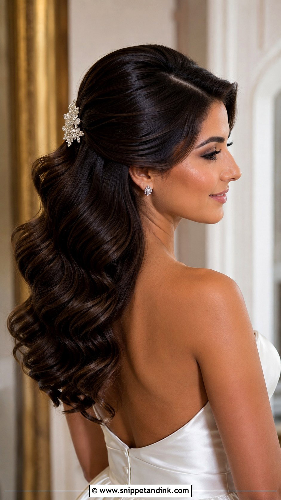 Half Up Wedding Hairstyle With Hollywood Waves - Snippet and Ink - 15 Half-Up Wedding Day Hairstyles