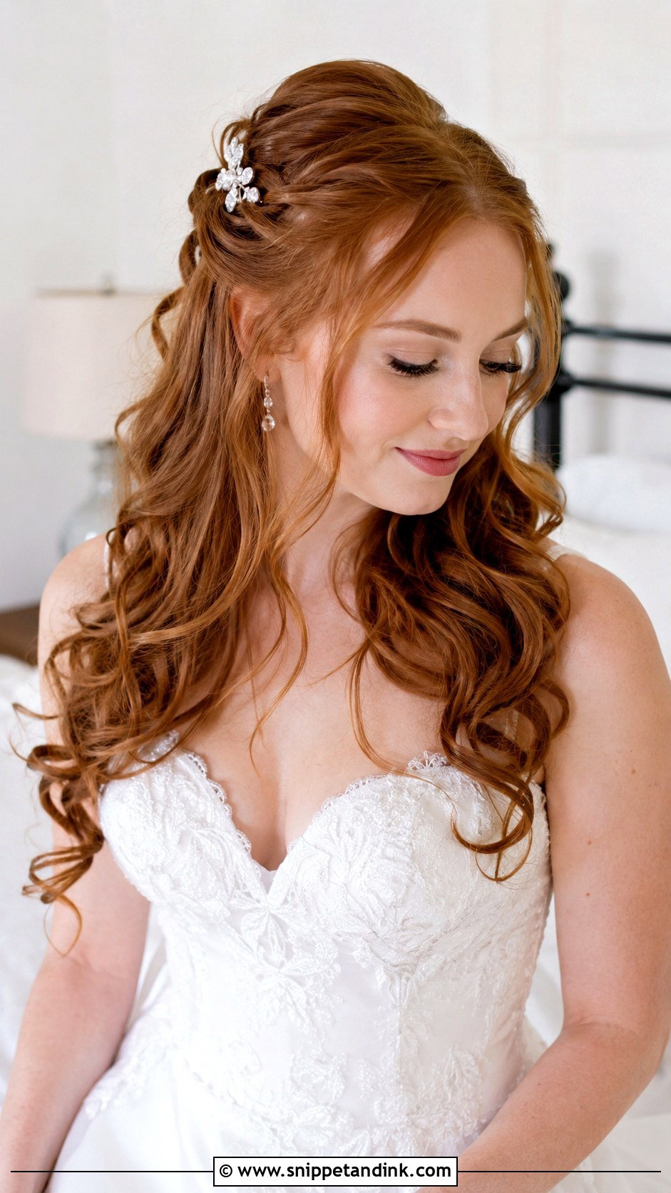 Half Up Wedding Hairstyle With Loose Curls - Snippet and Ink - 20 Half-Up Wedding Ideas