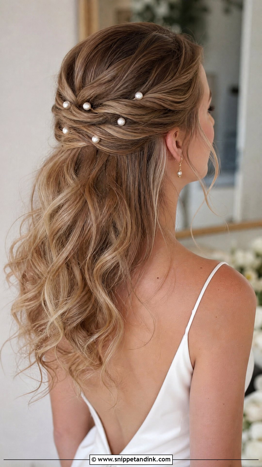 Half Up Wedding Hairstyle With Pearl Pins - Snippet and Ink - 20 Half-Up and Half-Down Wedding Hairstyles