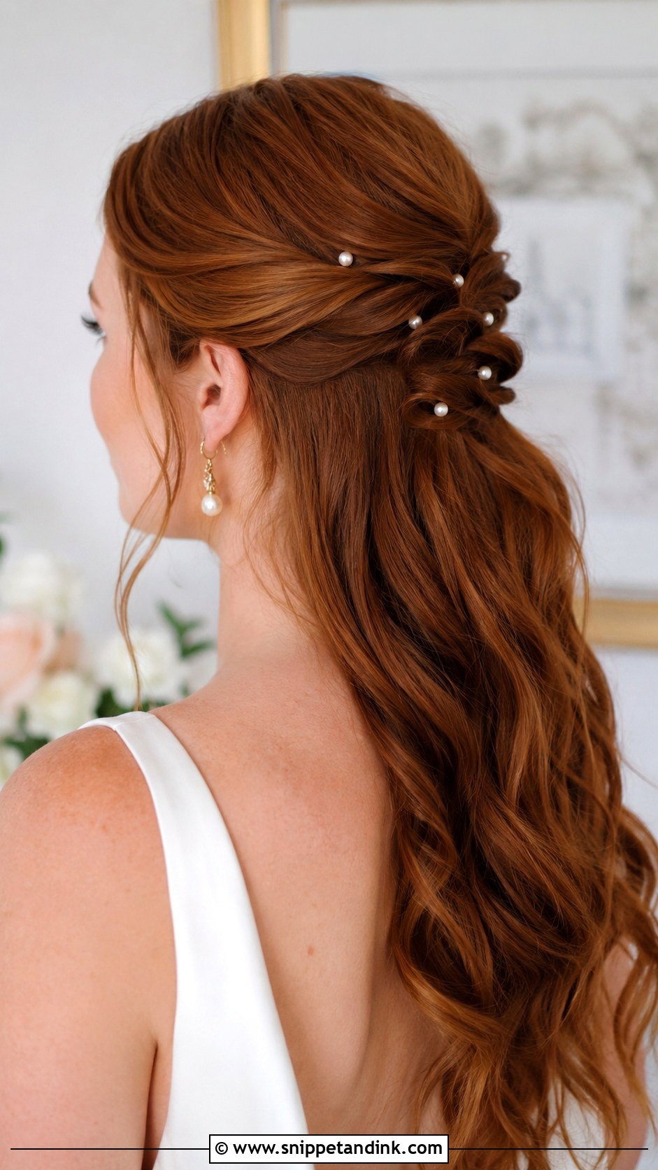 Half Up Wedding Hairstyle With Pearl Pins - Snippet and Ink - 15 Half-Up Wedding Day Hairstyles