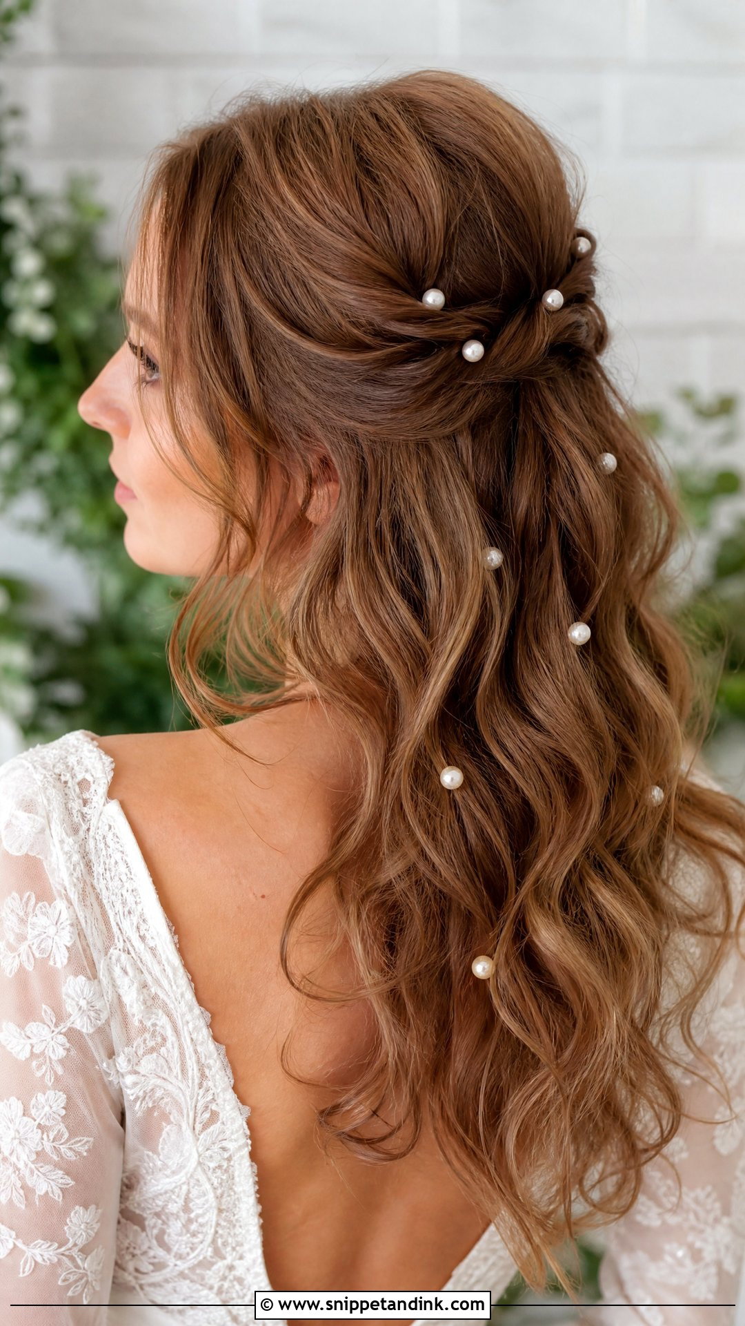 Half Up Wedding Hairstyle With Pearls - Snippet and Ink - 20 Half-Up Wedding Hairstyle Ideas