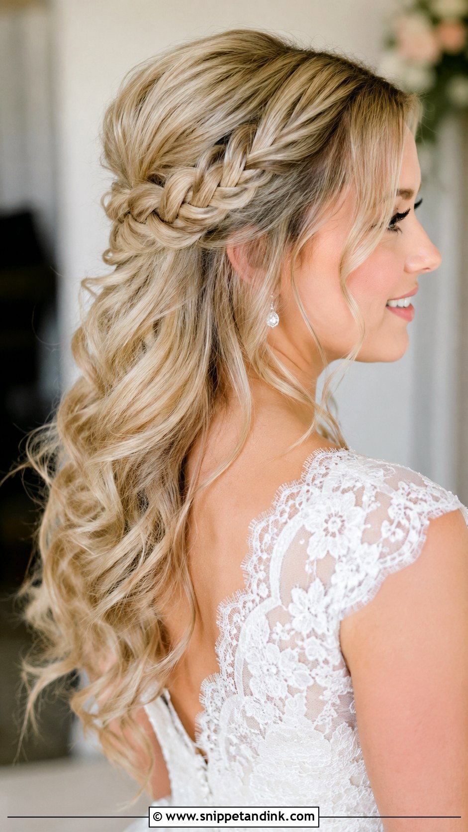 Half Up Wedding Hairstyle With Side Braid - Snippet and Ink - 15 Half-Up Wedding Day Hairstyles