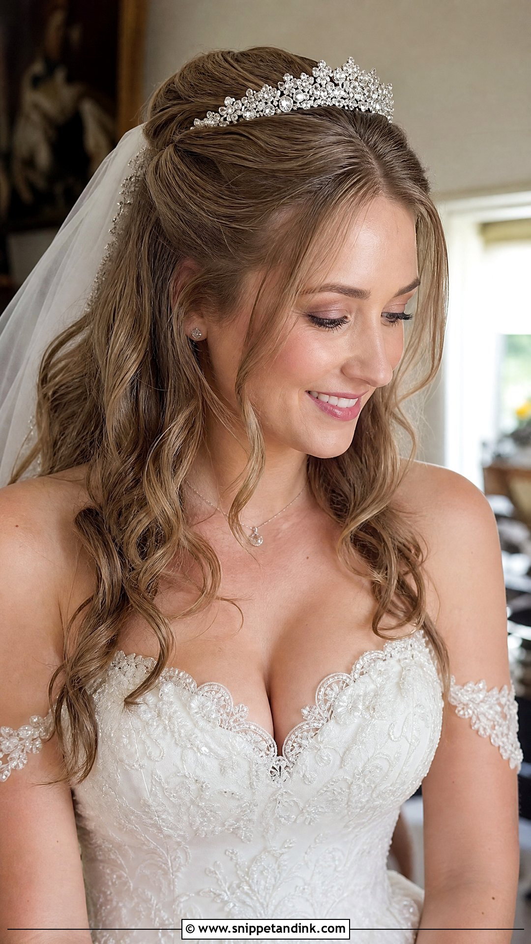Half Up Wedding Hairstyle With Tiara - Snippet and Ink - 20 Half-Up Wedding Hairstyle Ideas