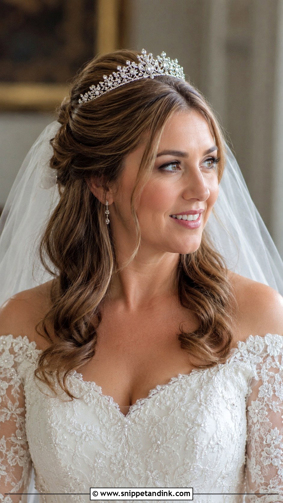 Half Up Wedding Hairstyle With Tiara - Snippet and Ink - 20 Half-Up Wedding Ideas