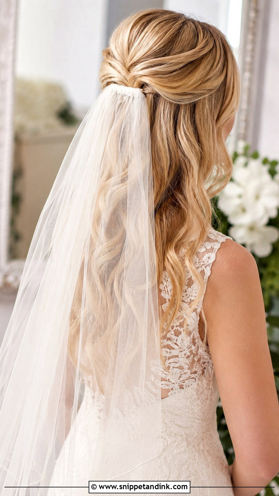Half Up Wedding Hairstyle With Veil - Snippet and Ink - 20 Wedding Hairstyles for Shoulder Length Hair