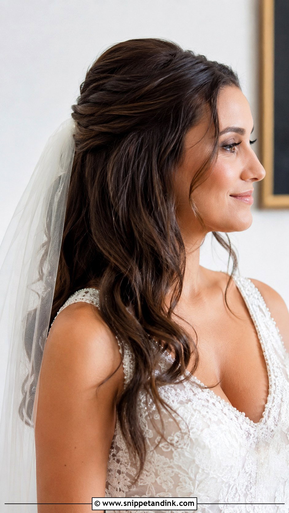 Half Up Wedding Hairstyle With Veil - Snippet and Ink - 15 Half-Up Wedding Day Hairstyles