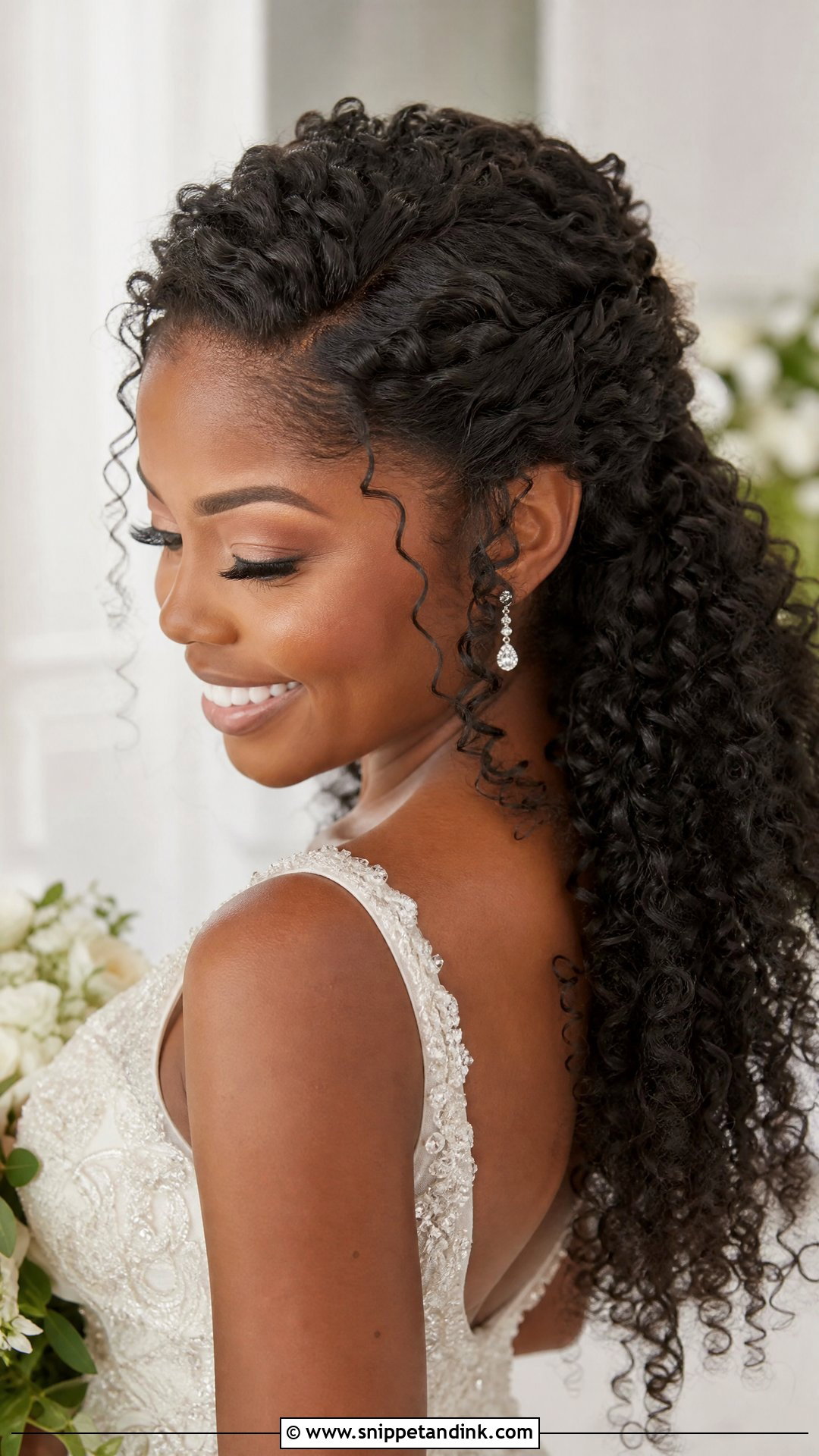 Half Up Wedding Hairstyle for Curly Hair - Snippet and Ink - 20 Half-Up Wedding Hairstyle Ideas