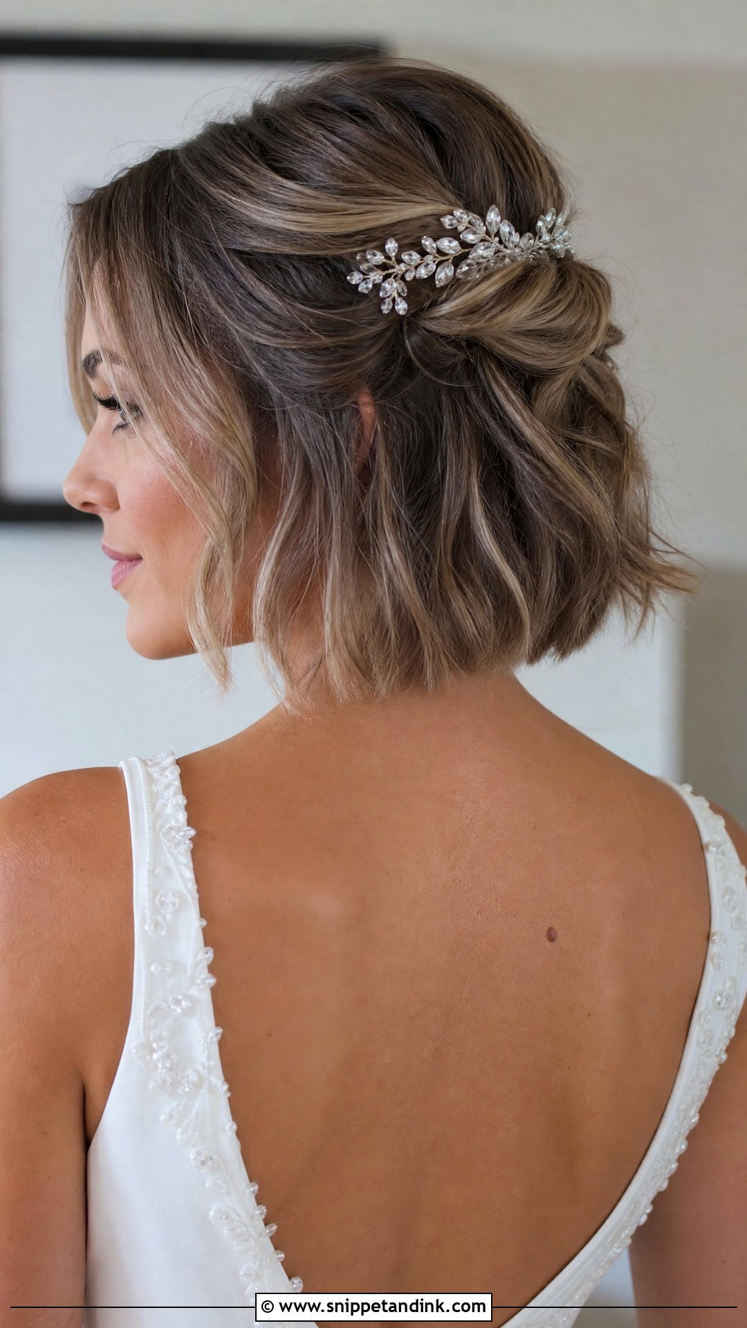 Half Up Wedding Hairstyle for Short Hair - Snippet and Ink - 20 Half-Up Wedding Hairstyle Ideas