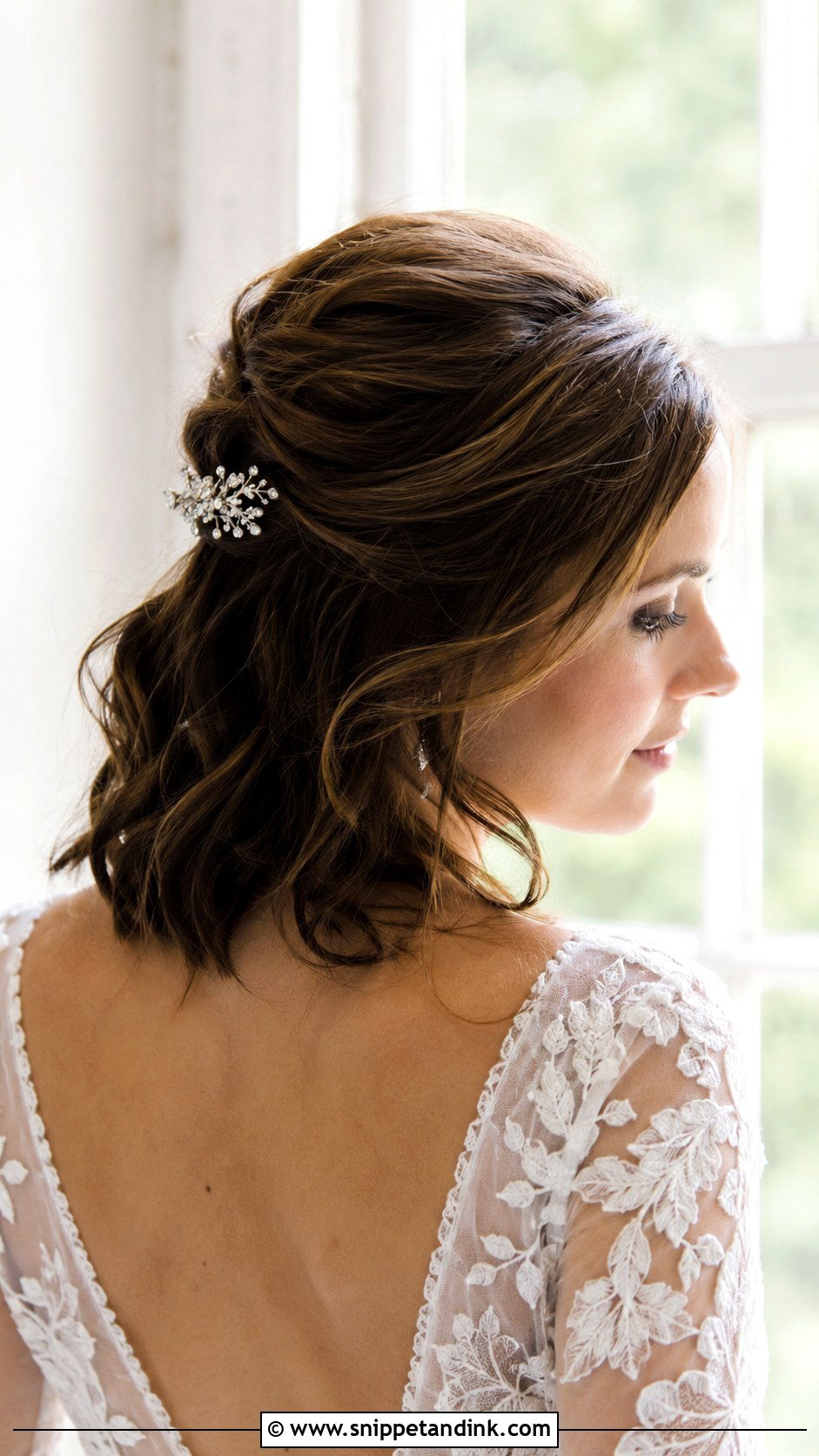 Half Up Wedding Hairstyle for Short Hair - Snippet and Ink - 20 Wedding Hairstyle Short Hair Ideas