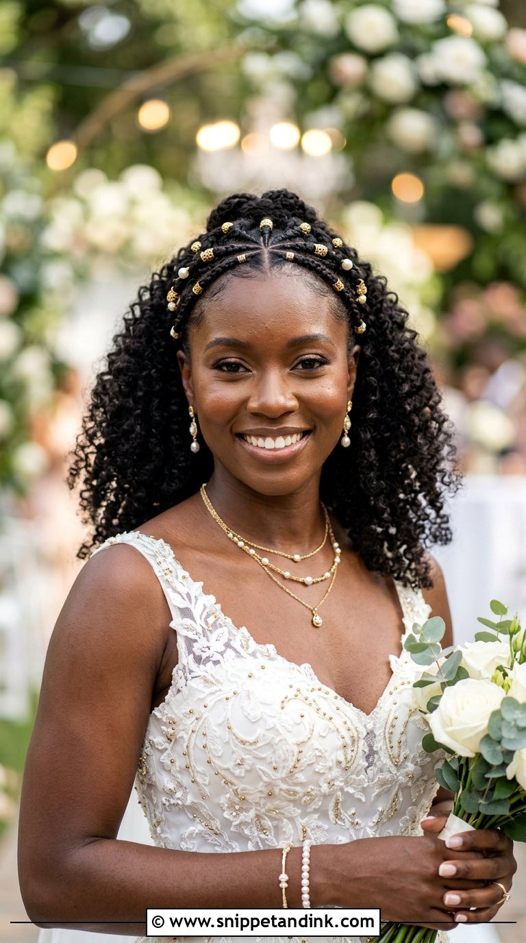 Half Up With Beaded Braids - Snippet and Ink - 20 Black Half-Up Half-Down Wedding Hair Ideas