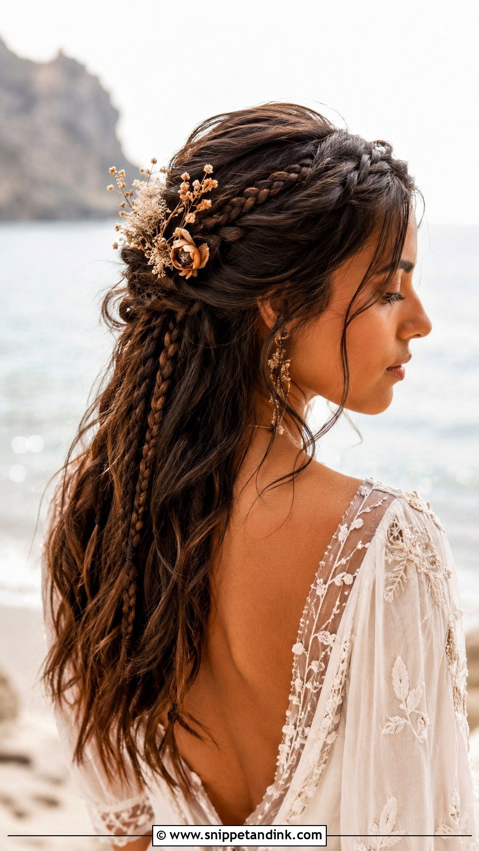 Half Up With Bohemian Braids - Snippet and Ink - 20 Half-Up Beach Wedding Hair Ideas