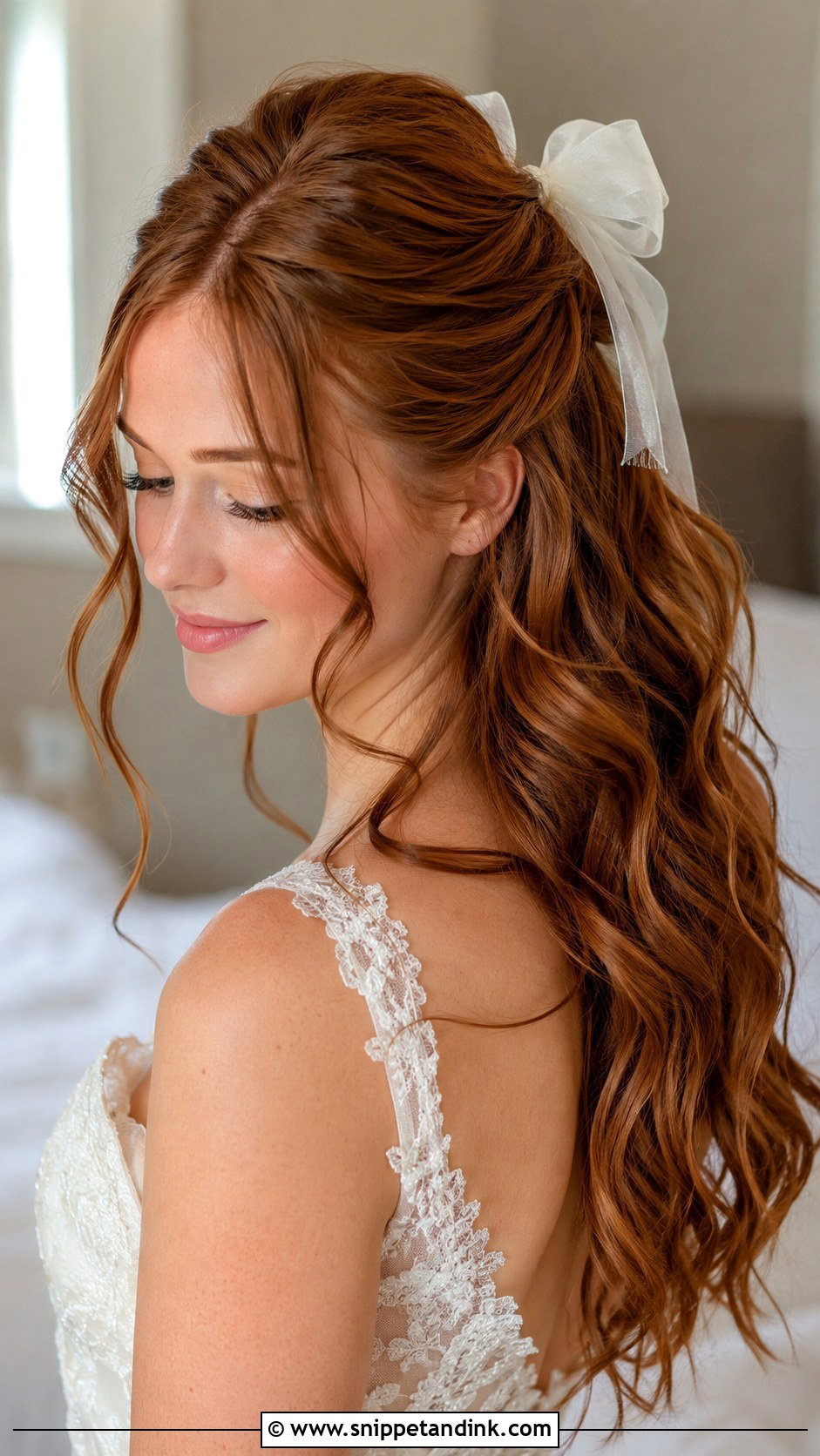 Half Up With Bow And Face Framing Pieces - Snippet and Ink - 20 Half-Up Half-Down Wedding Hair with Bow Ideas
