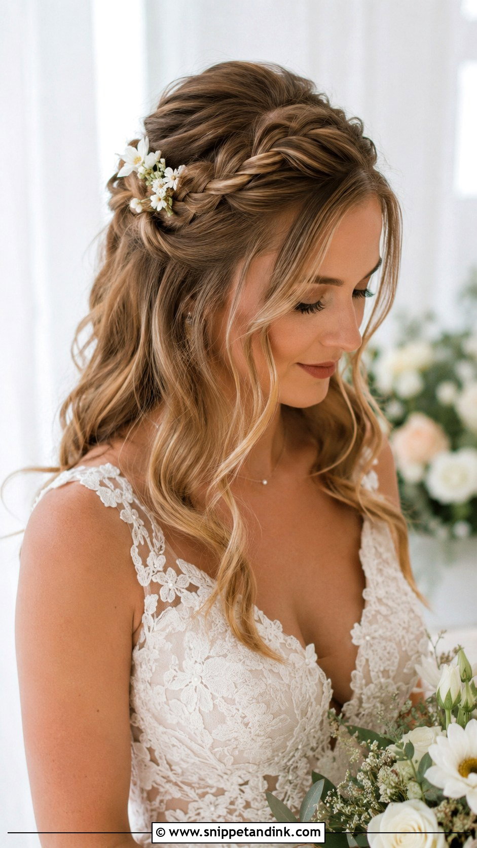 Half Up With Braided Crown - Snippet and Ink - 30 Wedding Hair Ideas