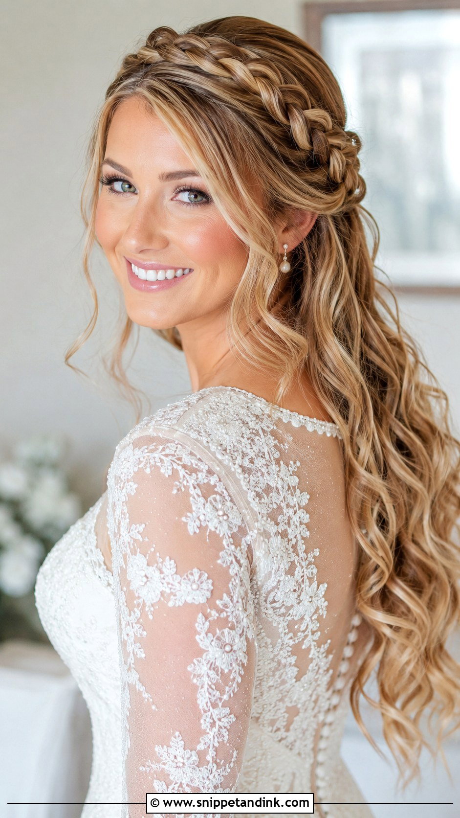 Half Up With Braided Crown - Snippet and Ink - 20 Half Wedding Hair Ideas