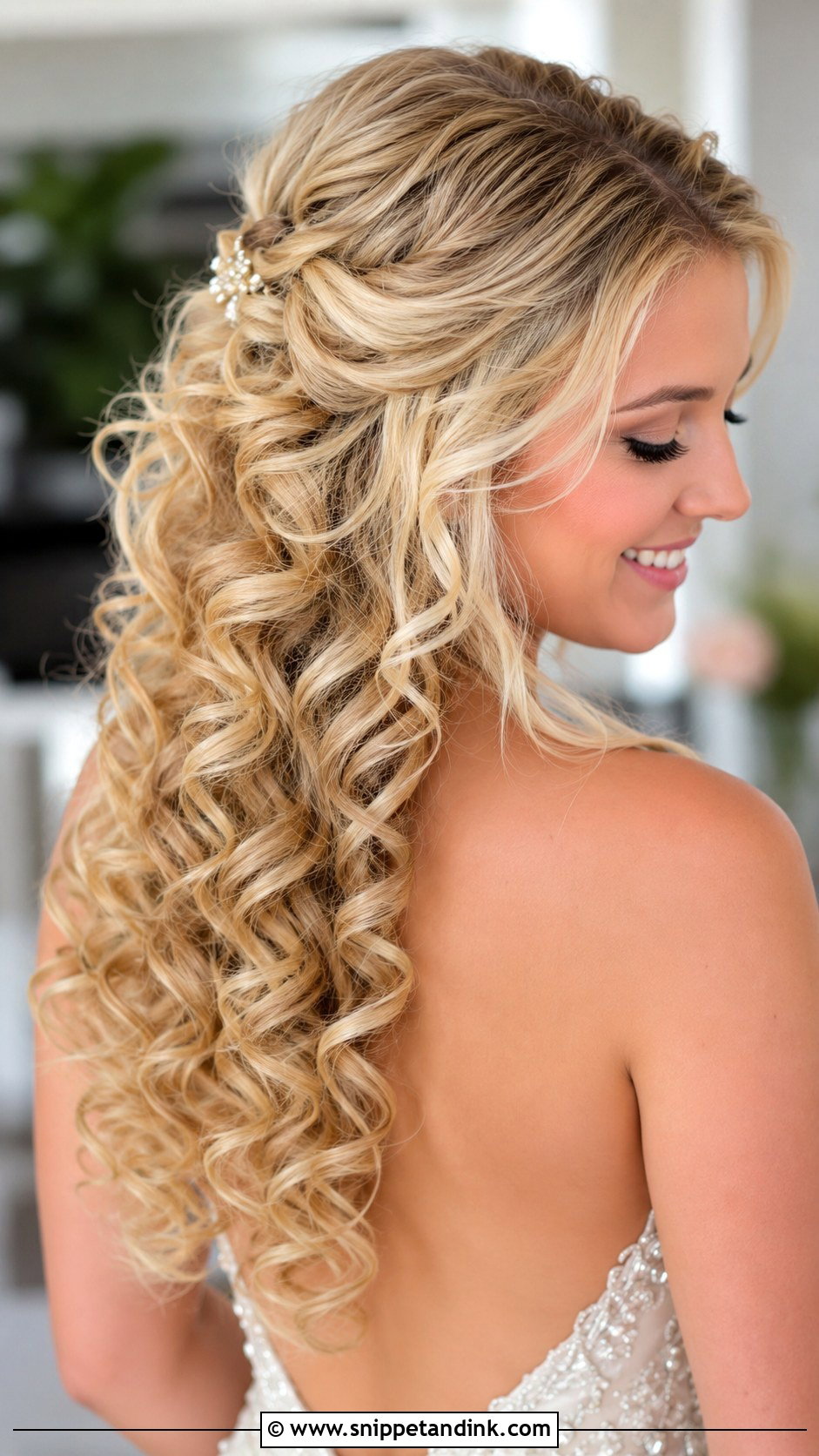 Half Up With Cascading Curls - Snippet and Ink - 30 Half-Up Wedding Hair Ideas