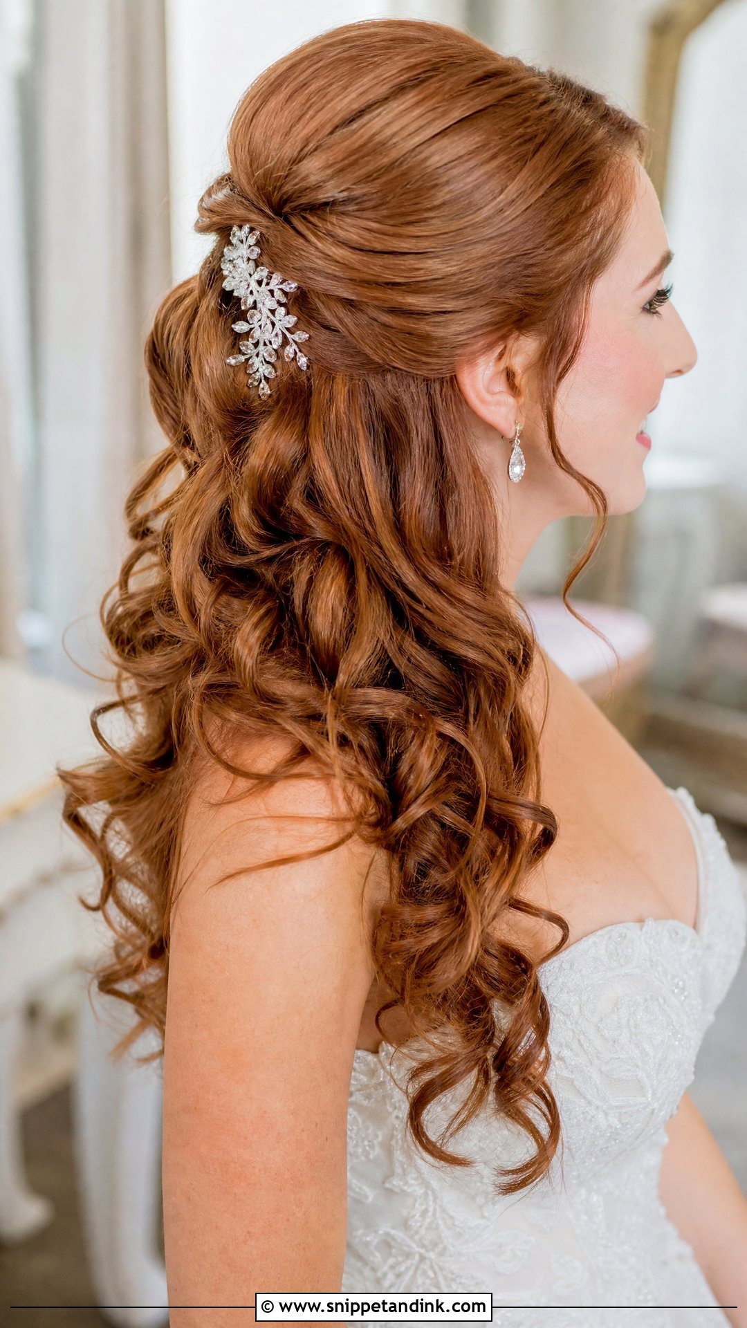 Half Up With Cascading Curls - Snippet and Ink - 20 Half-Up Do Wedding Ideas