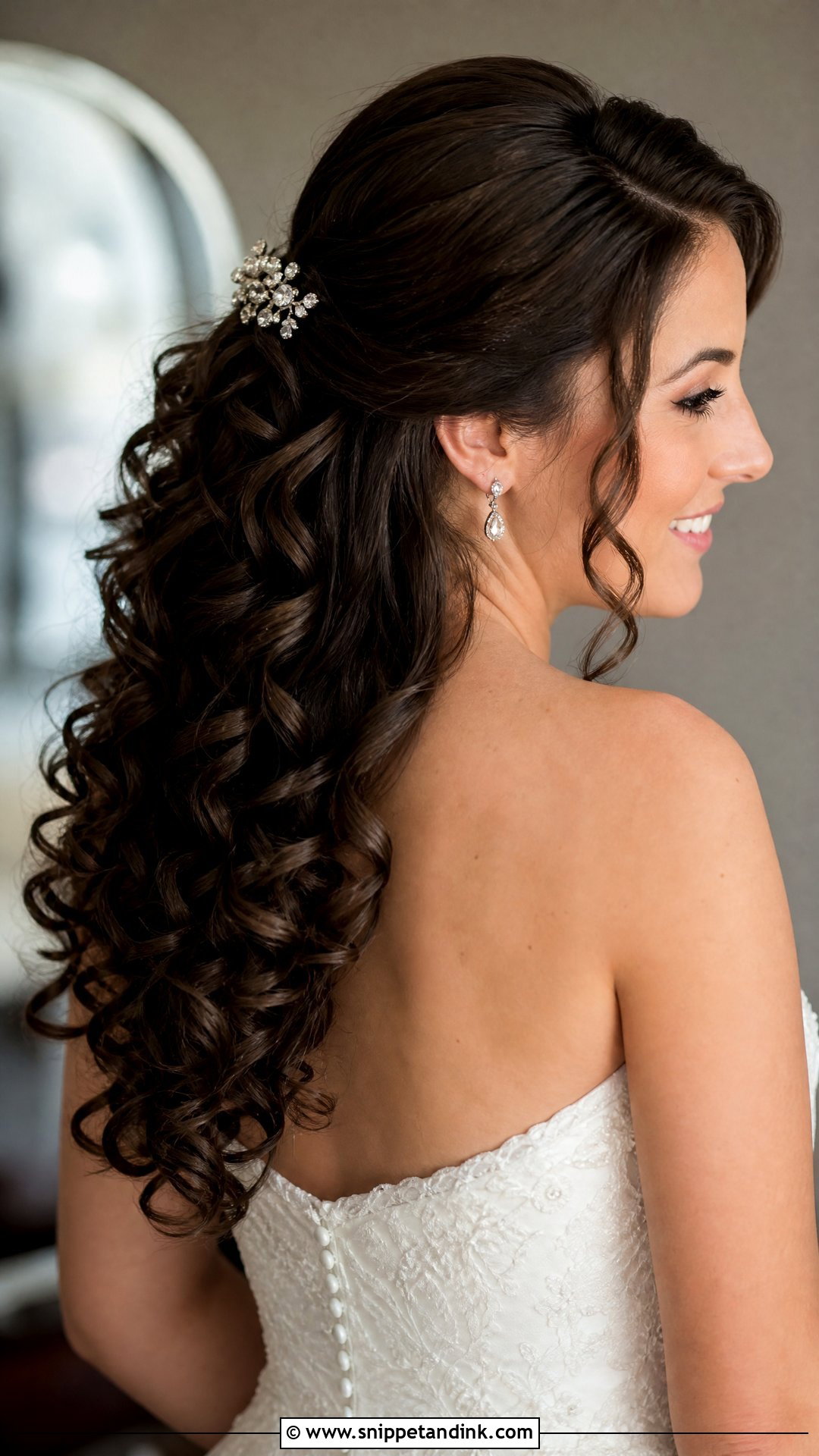 Half Up With Cascading Ringlets - Snippet and Ink - 20 Half-Up Curly Wedding Hairstyles