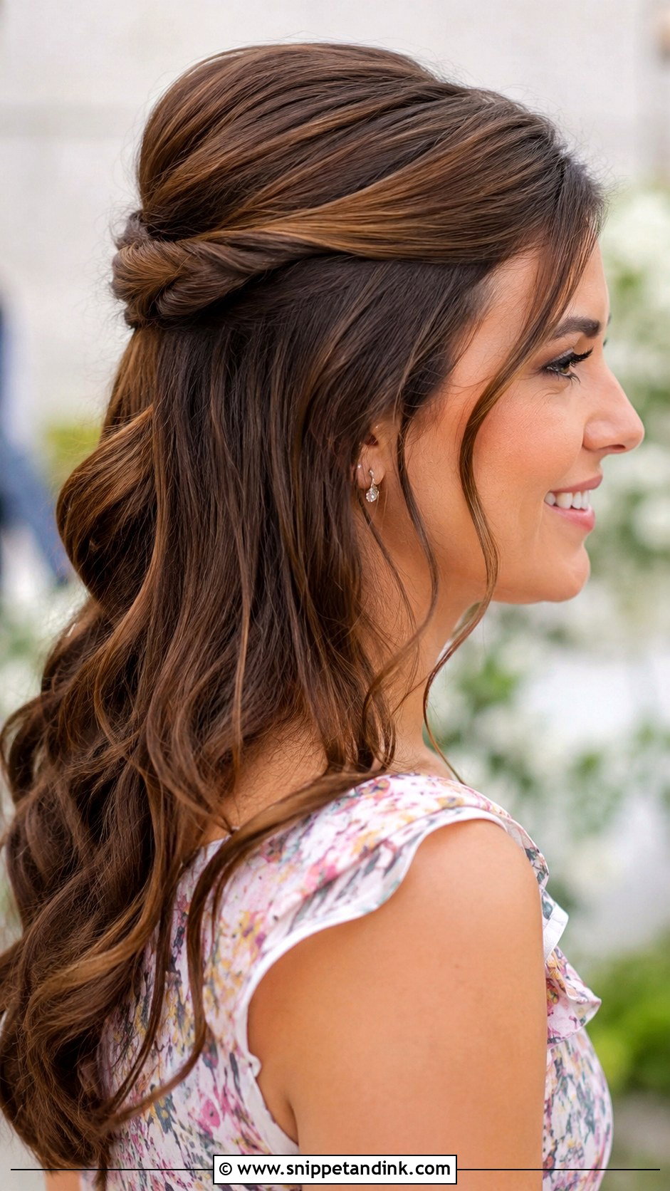 Half Up With Cascading Waves - Snippet and Ink - 30 Medium Length Hair Styles Wedding Guest