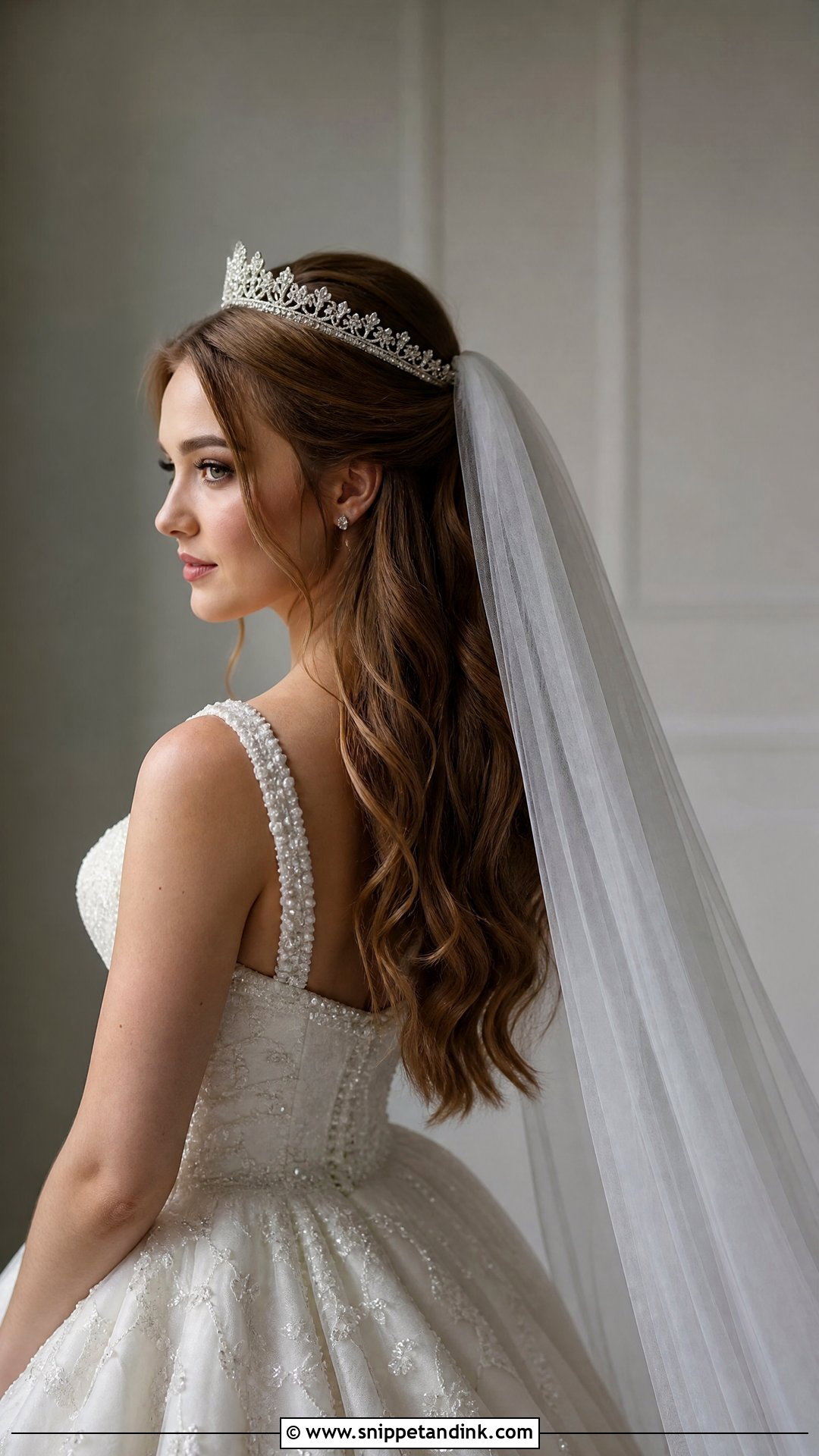 Half Up With Cathedral Veil - Snippet and Ink - 20 Hair with Veil Ideas