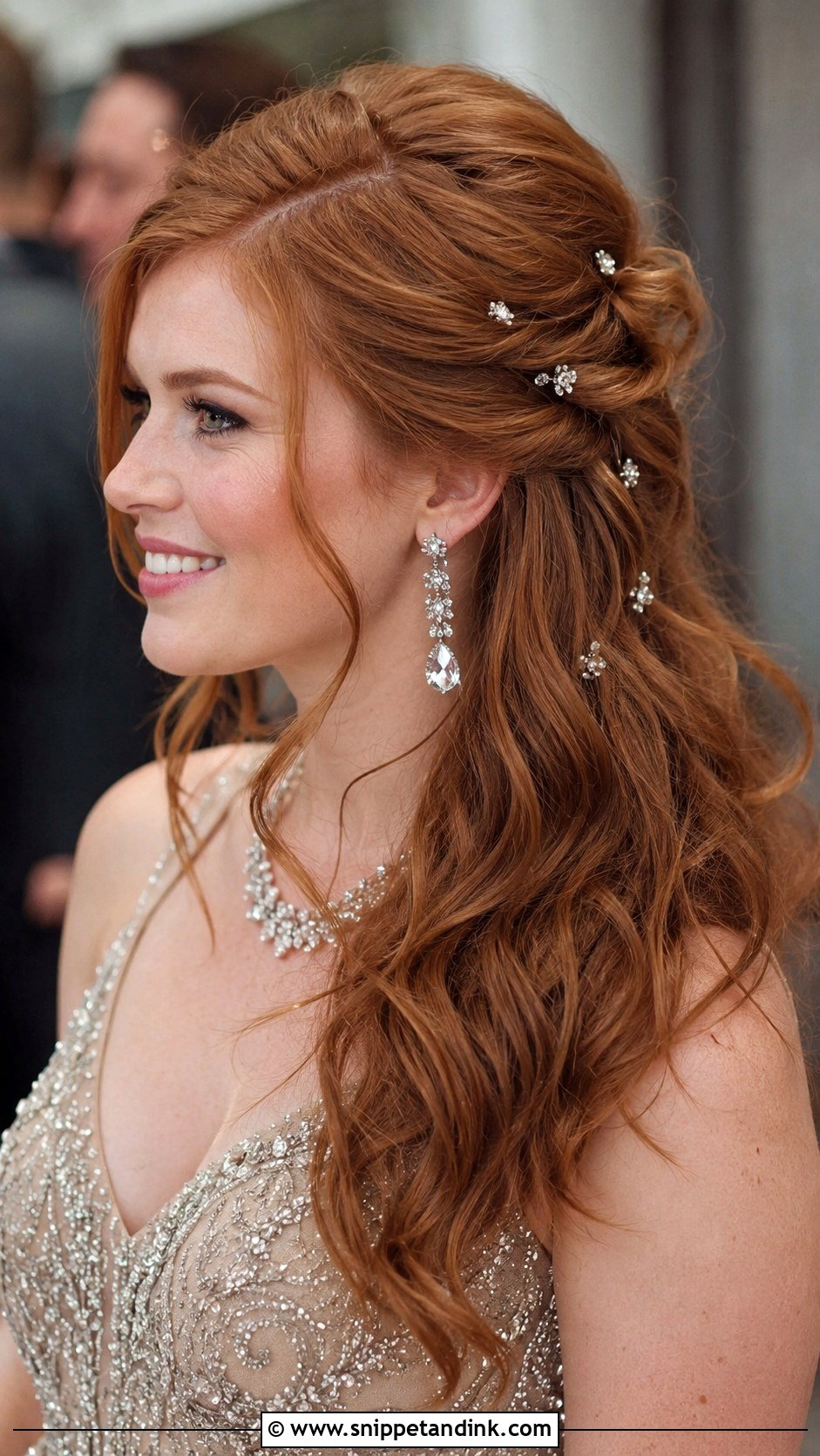 Half Up With Crystal Hair Pins - Snippet and Ink - 25 Elegant Half-Up Half-Down Wedding Hair Ideas